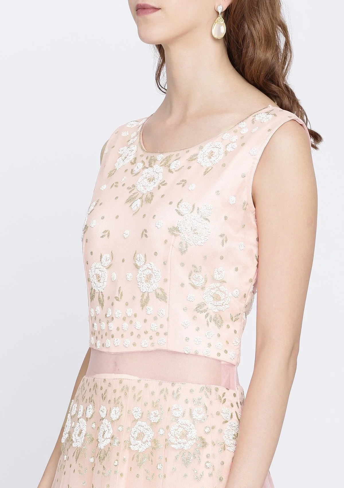 Baby Pink Cutdana Net Designer Gown - Image 7