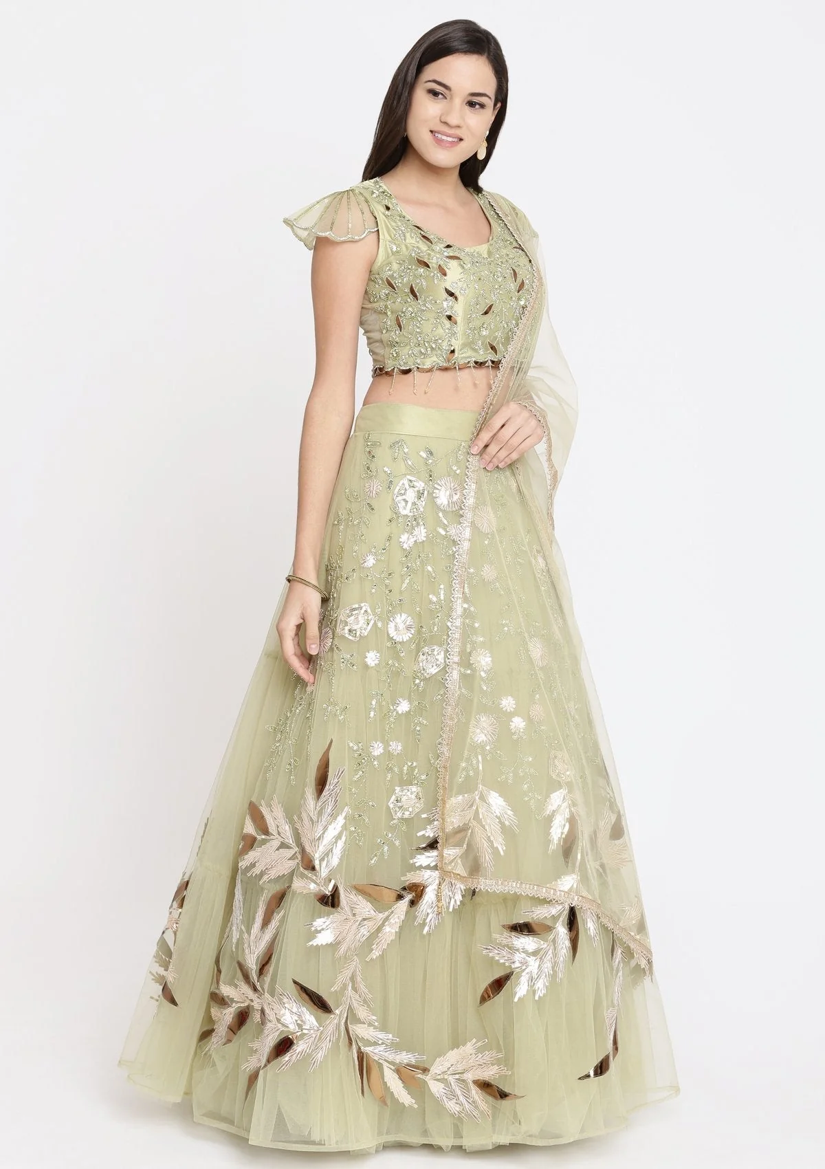 Pista Green Cutdana Net Readymade Lehenga - Image 5
